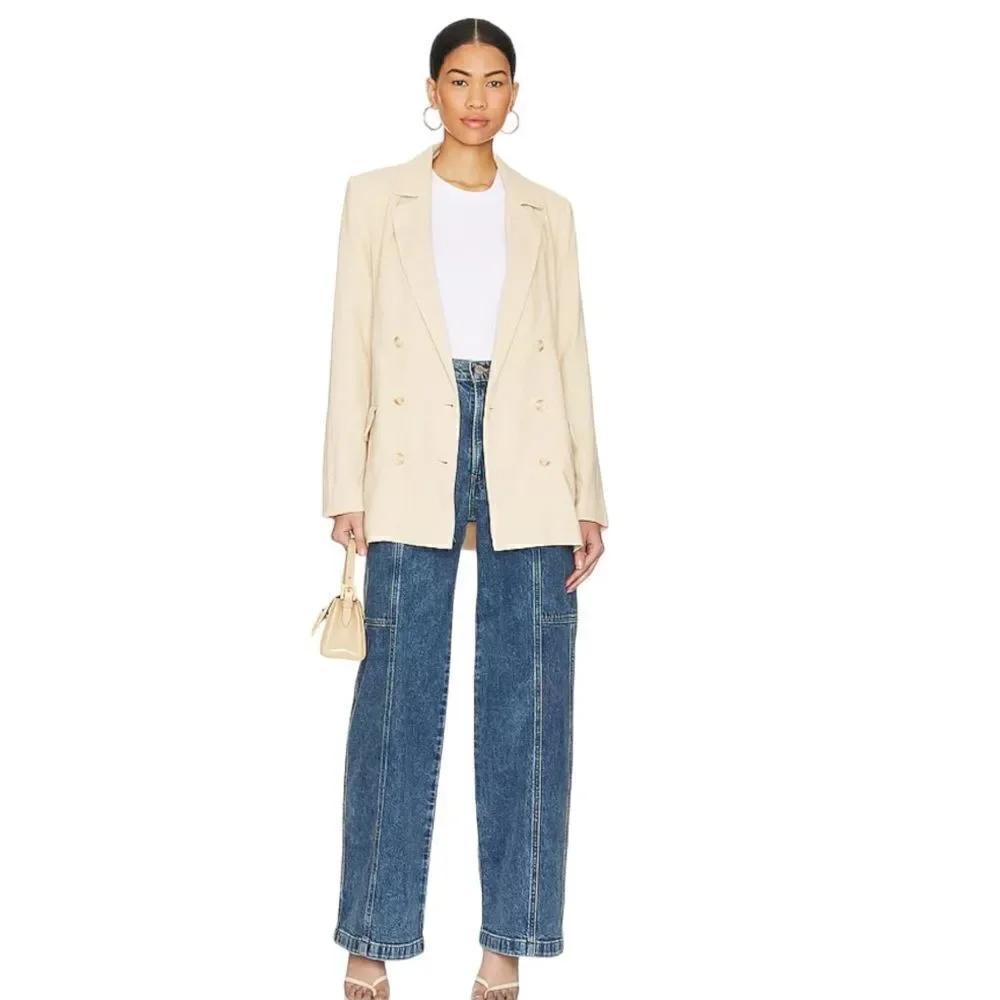 Free People Double-Breasted Cream Blazer Jacket - Picture 16 of 16